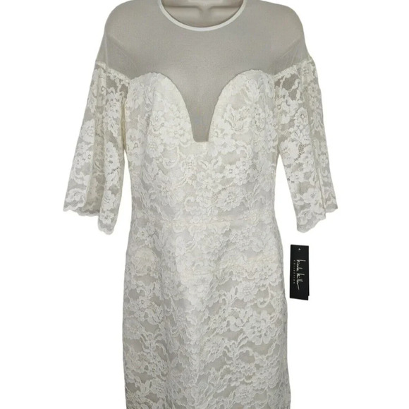 Nicole Miller Lace Sheath Dress Women Size 8 Cream Wedding Cocktail Party NEW - Picture 2 of 8